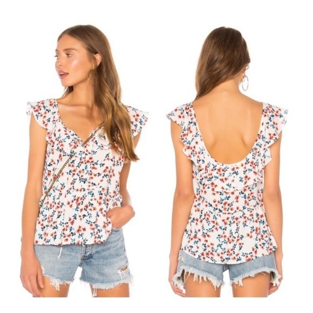 CUPCAKES & CASHMERE Ruffled Collar Floral Top Lg